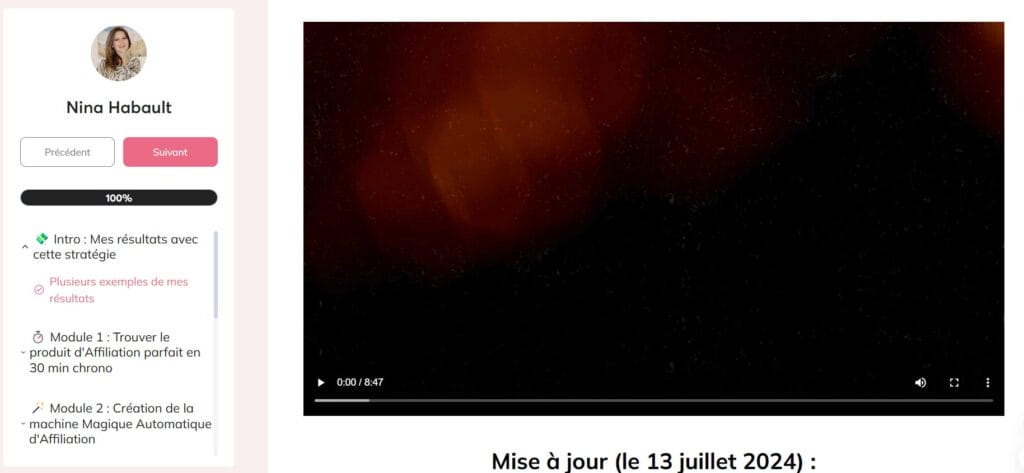 Vue d'ensemble des modules de la formation Nina Habault