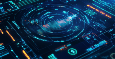 Radar financier affichant des opportunités d'investissement avec des graphiques et des symboles monétaires.