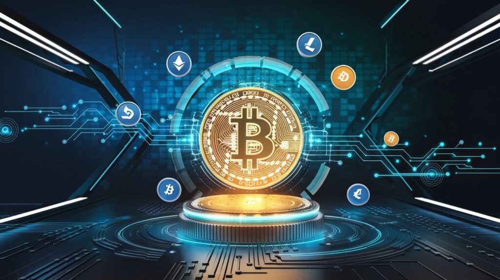 Illustration d’une monnaie numérique représentant la cryptomonnaie