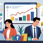 Stratégie de marketing de contenu sur les réseaux sociaux avec des graphiques et des icônes numériques